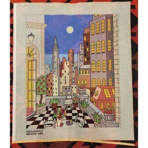 Hand-Painted Needlepoint Canvas Urban Rooftop 18"x22" Exclusive Arleen 666